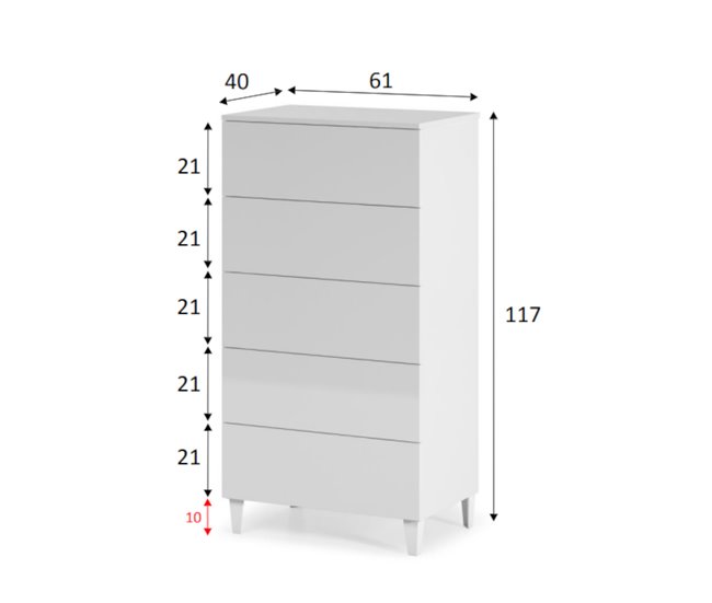 Conforama Cómoda Dmarco Cómoda Con 5 Cajones Cómoda Para El Dormitorio Cómoda Moderna 61x40h117 Cm Blanco