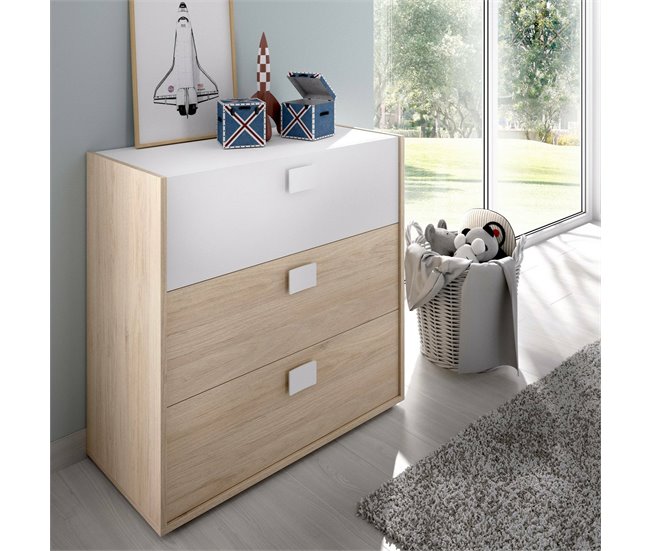 Conforama Cómoda Dmbay Cómoda Para Dormitorio Cómoda Con 3 Cajones 80x43h81 Cm Roble Y Blanco