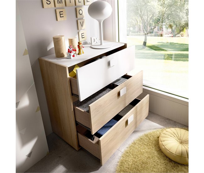 Conforama Cómoda Dmbay Cómoda Para Dormitorio Cómoda Con 3 Cajones 80x43h81 Cm Roble Y Blanco