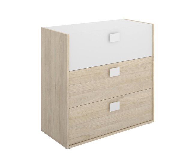 Conforama Cómoda Dmbay Cómoda para dormitorio Cómoda con 3 cajones 80x43h81 cm Roble y Blanco