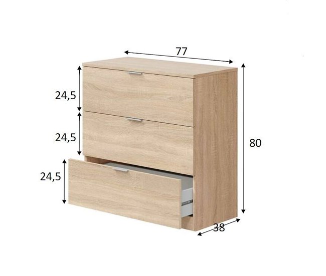 Conforama Cómoda Dobinn Cómoda Para Dormitorio Cómoda Con 3 Cajones 77x38h80 Cm Roble