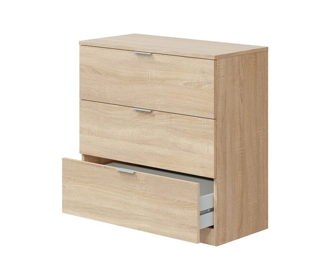 Conforama Cómoda Dobinn Cómoda para dormitorio Cómoda con 3 cajones 77x38h80 cm Roble