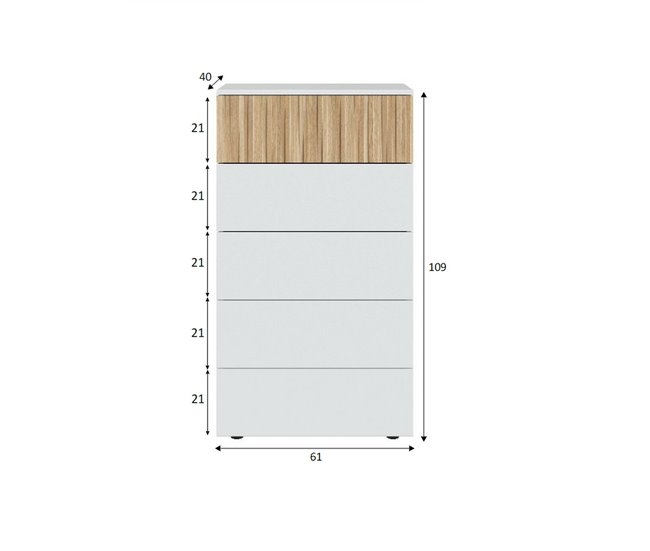 Conforama Cómoda Dorig Cómoda Con 5 Cajones Cómoda Para El Dormitorio Cómoda Moderna 61x40h109 Cm Blanco Y Roble