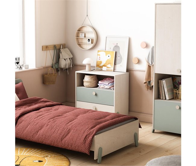 Conforama Cómoda Escandinava 2 Cajones 1 Estante Madera Y Verde - L73cm - Ilian