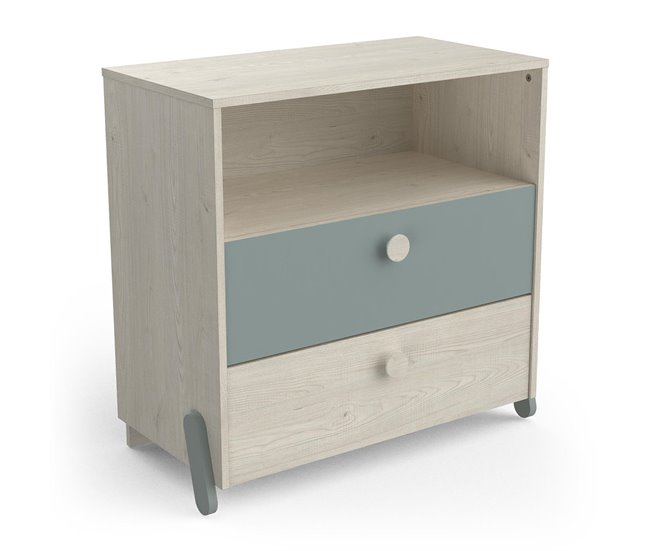 Conforama Cómoda Escandinava 2 Cajones 1 Estante Madera Y Verde - L73cm - Ilian