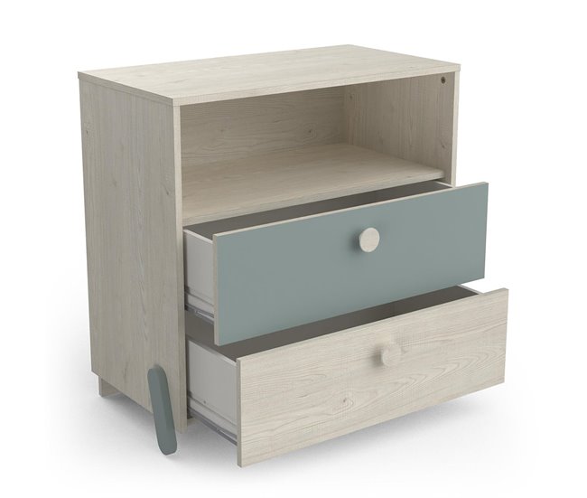 Conforama Cómoda Escandinava 2 Cajones 1 Estante Madera Y Verde - L73cm - Ilian