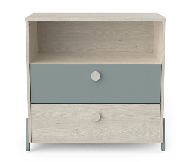 Conforama Cómoda Escandinava 2 Cajones 1 Estante Madera y Verde - L73cm - Ilian