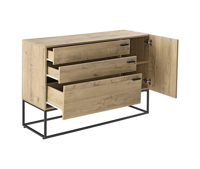 Conforama Cómoda Hylte Con 3 Cajones Metal Aglomerado 79 X 115 X 40 Cm - Negro Y Efecto Roble [en.casa]