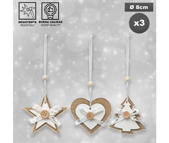 Conforama Adornos Navideños De Madera Yute X 3