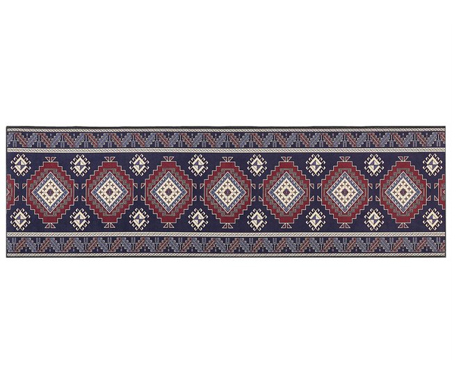 Conforama Alfombra azul y roja 60 x 200 cm KANGAL