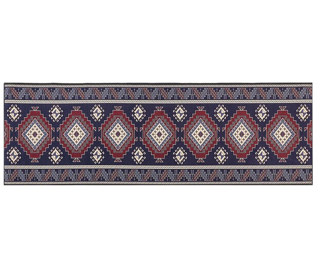 Conforama Alfombra azul y roja 80 x 240 cm KANGAL