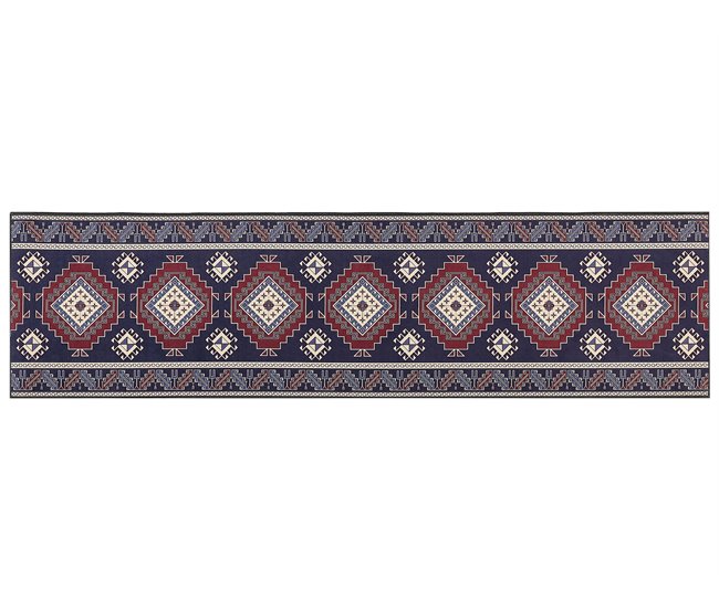 Conforama Alfombra azul y roja 80 x 300 cm KANGAL