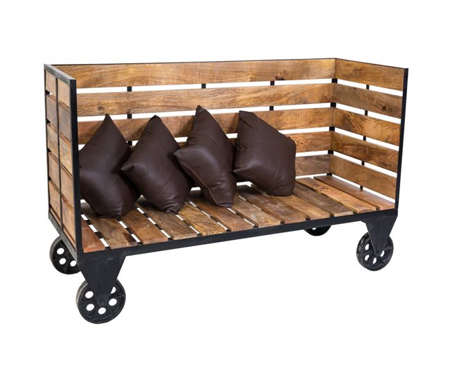 Conforama Banco de madera y metal marrón 160x61x92