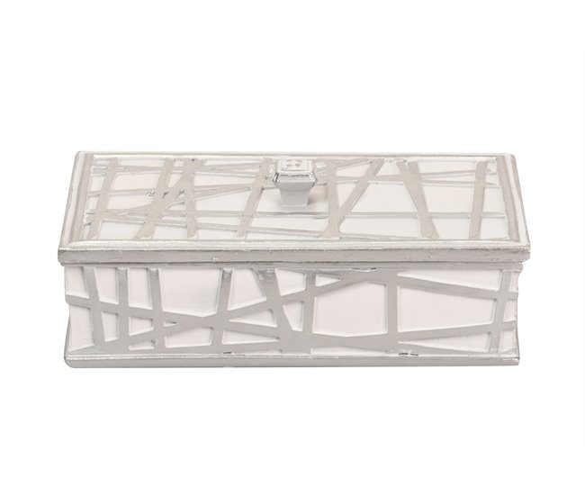 Conforama Caja Resina Plateada Blanca 20x11x8 Cm