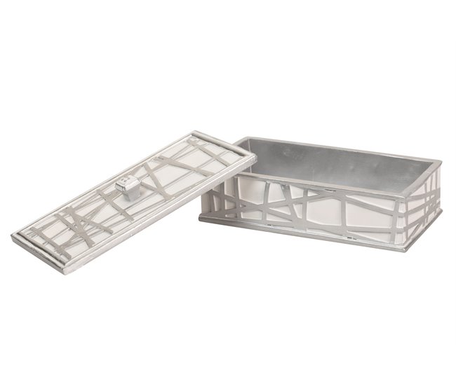 Conforama Caja Resina Plateada Blanca 20x11x8 Cm