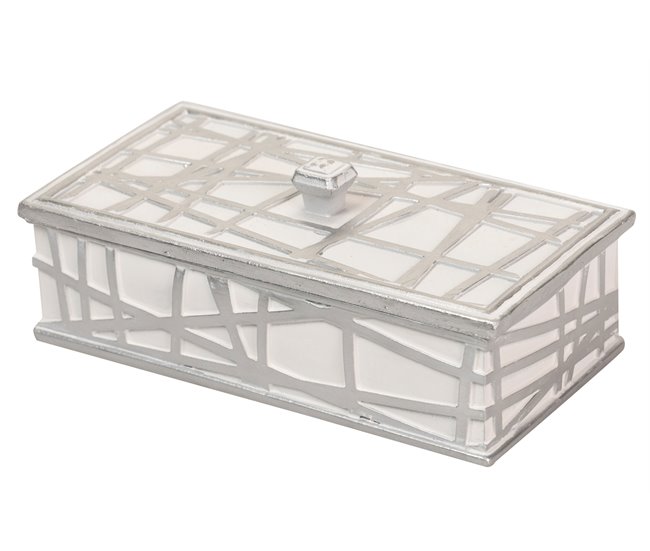 Conforama Caja Resina Plateada Blanca 20x11x8 Cm