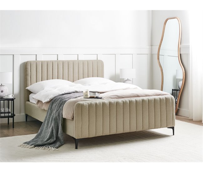 Conforama Cama Bouclé LUNAN 140 X 200 Cm Beige