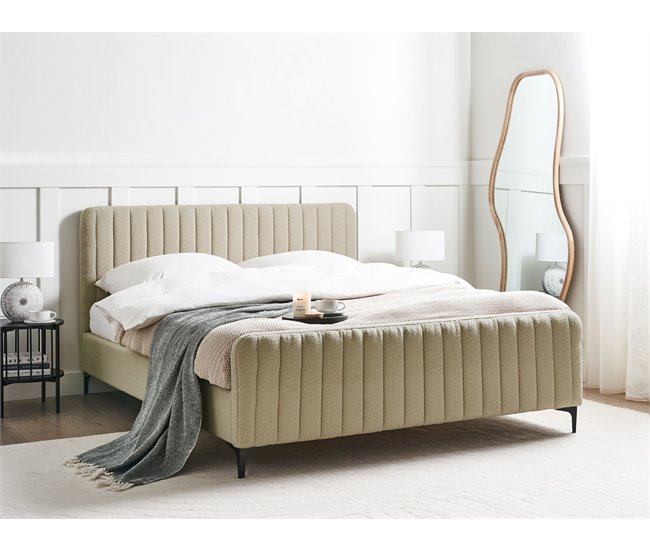 Conforama Cama Bouclé LUNAN 160 X 200 Cm Beige
