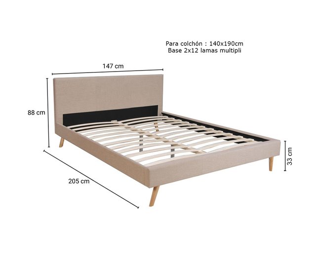 Conforama Cama FJORD 140x190 Cm Color Beige
