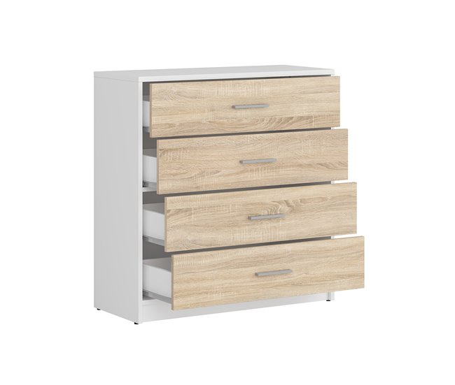 Conforama Cómoda 4 Cajones Ewen Blanco Y Madera