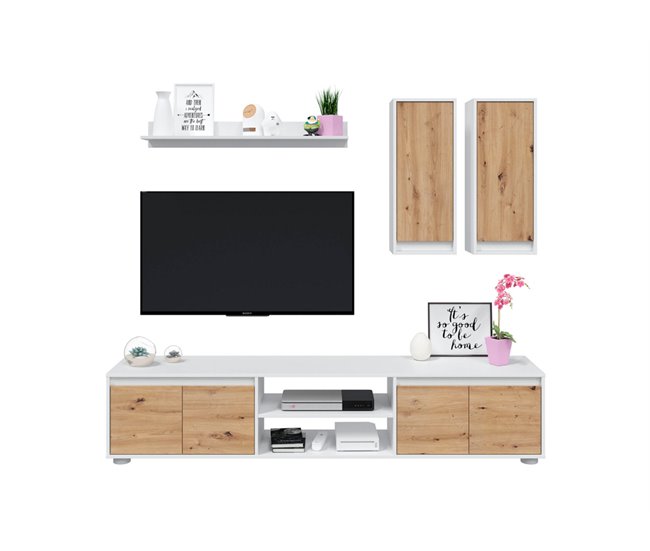 Conforama Compacto de TV YUMA blanco roble 200cm