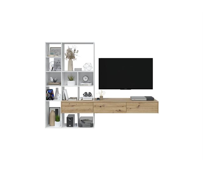 Conforama Compacto TV 226 cm Blanco/Roble LIFE