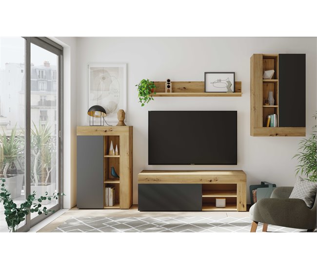 Conforama Compacto Tv 260 LEO En Roble Y Antracita