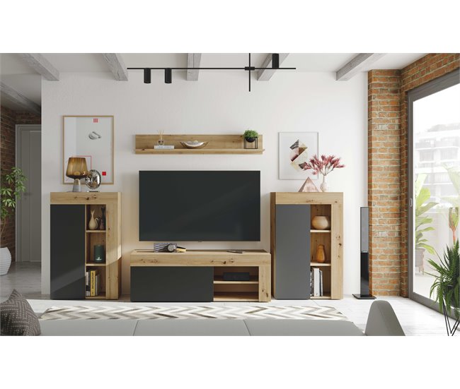 Conforama Compacto Tv 260 LEO En Roble Y Antracita