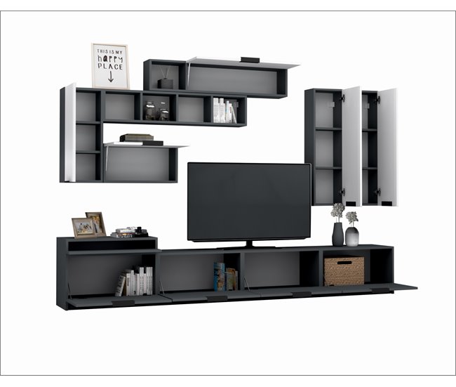 Conforama Compacto TV STONE Blanco Y Gris280cm