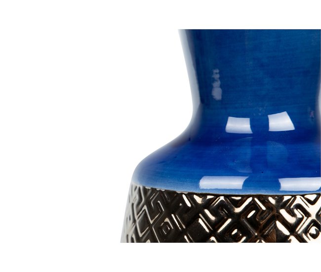 Conforama Florero Ceramica Azul Dorado 19x19x34 Cm