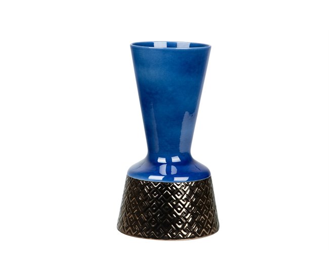 Conforama Florero Ceramica Azul Dorado 19x19x34 Cm
