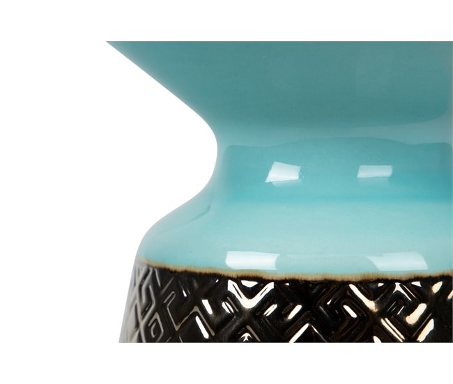 Conforama Florero Ceramica Azul Dorado 30x30x24 Cm