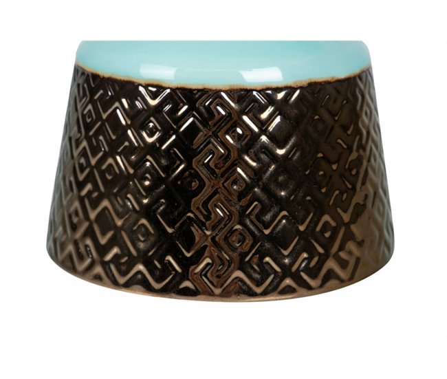 Conforama Florero Ceramica Azul Dorado 30x30x24 Cm