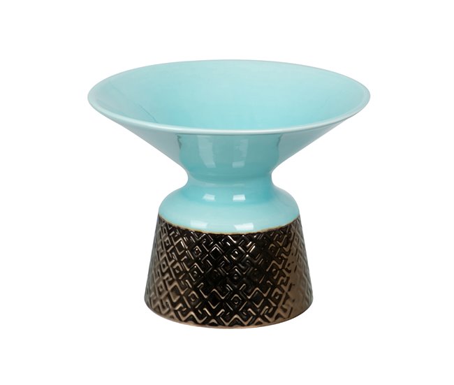 Conforama Florero Ceramica Azul Dorado 30x30x24 Cm