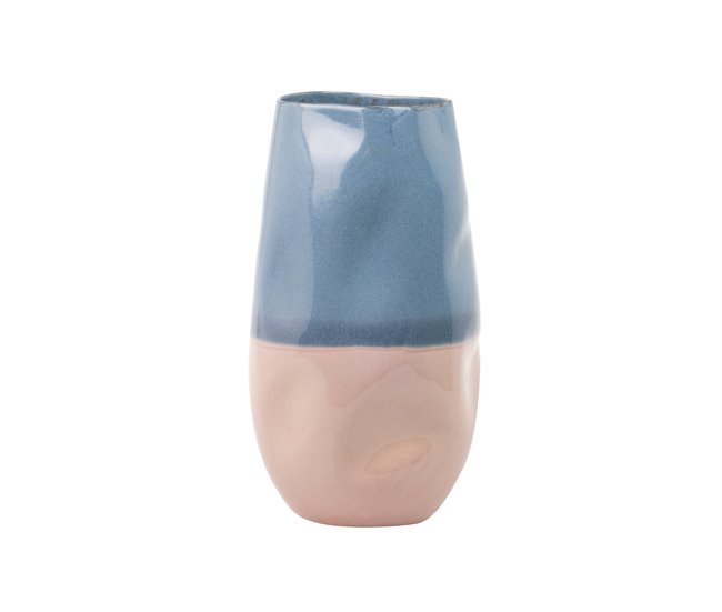 Conforama Florero Ceramica Azul Rosa 20x20x39 Cm