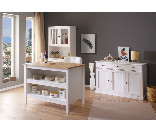 Conforama Isla De Cocina JULINA Roble Y Blanco