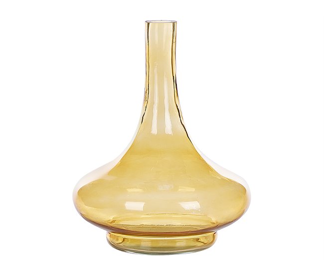 Conforama Jarrón de vidrio amarillo 30 cm PANEER