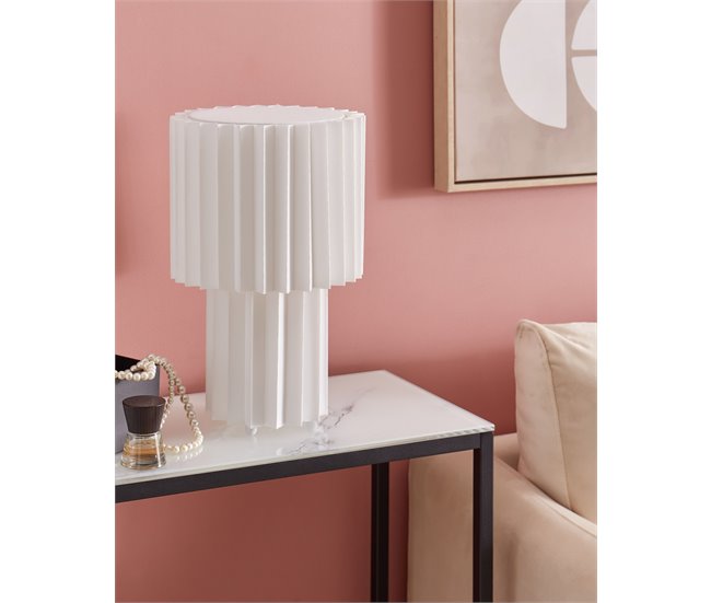 Conforama Lámpara De Mesa De Lino Blanco ALFEIOS