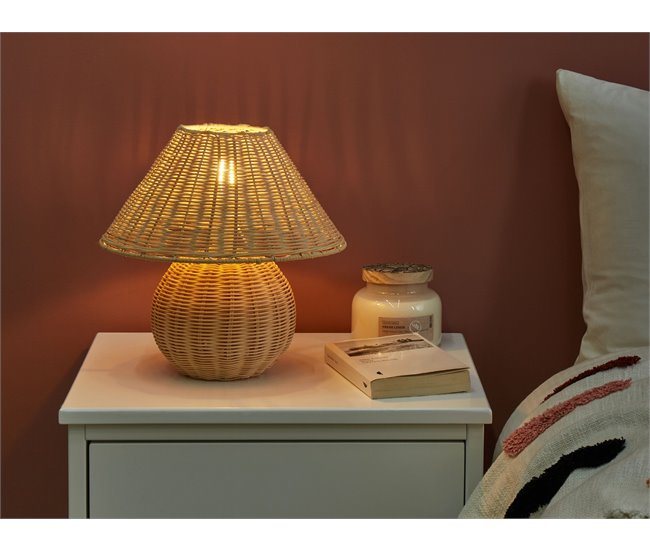 Conforama Lámpara De Mesa De Ratán Beige CINDER
