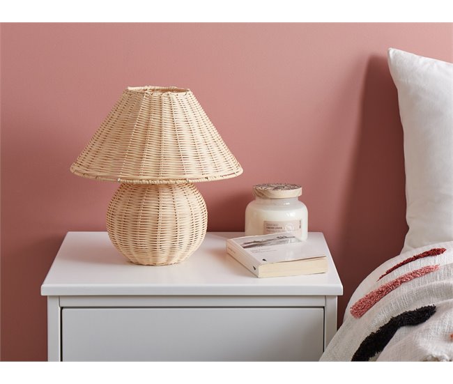 Conforama Lámpara De Mesa De Ratán Beige CINDER