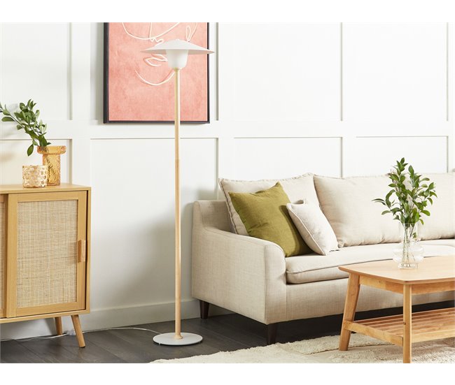 Conforama Lámpara De Pie De Madera Blanca MOPPY