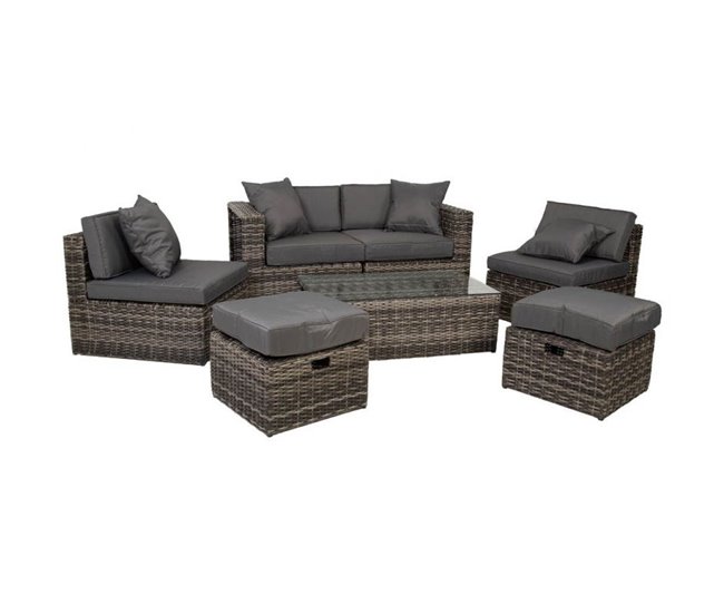 Conforama Set Mesa Sofá 2 Sillones Y 2 Reposapiés