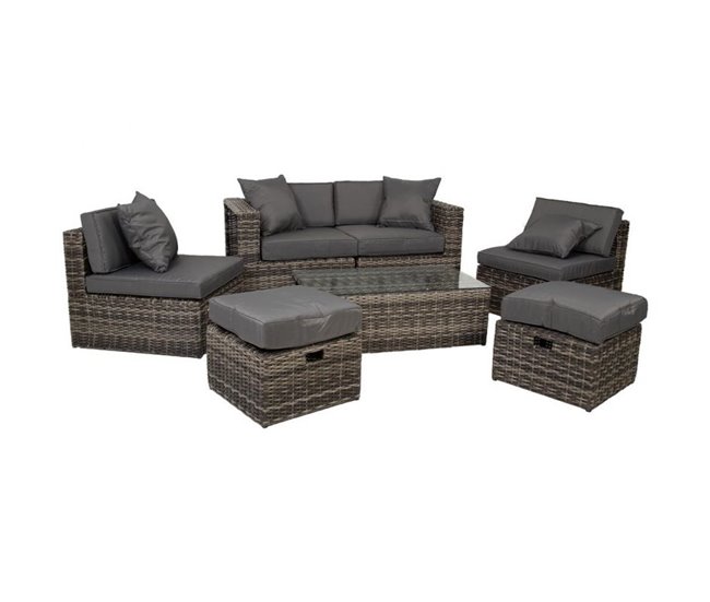 Conforama Set Mesa Sofá 2 Sillones Y 2 Reposapiés