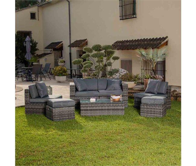 Conforama Set mesa sofá 2 sillones y 2 reposapiés