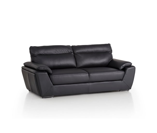 Conforama Sofá Piel 3 Plazas BRANDY Color Negro