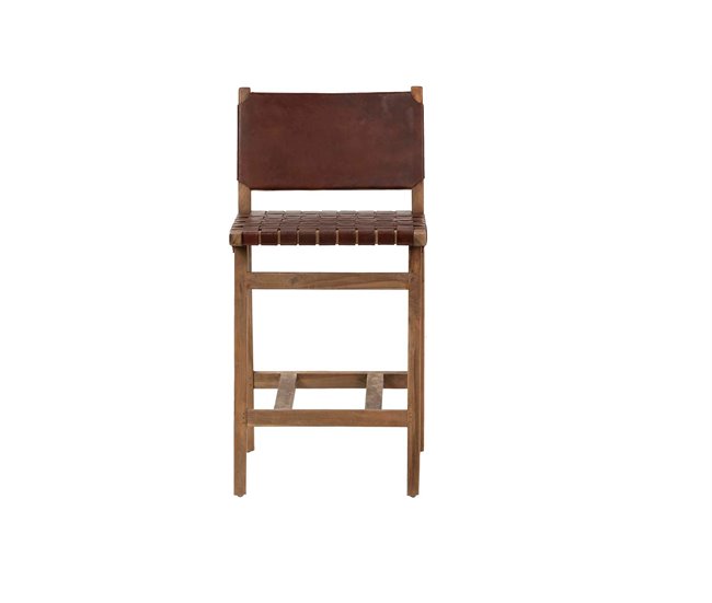 Conforama Taburete Madera Teka Cuero 46x52x92 Cm