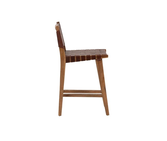 Conforama Taburete Madera Teka Cuero 46x52x92 Cm
