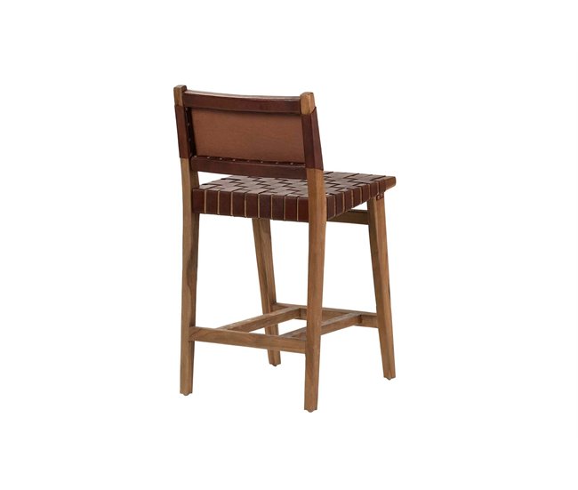 Conforama Taburete Madera Teka Cuero 46x52x92 Cm