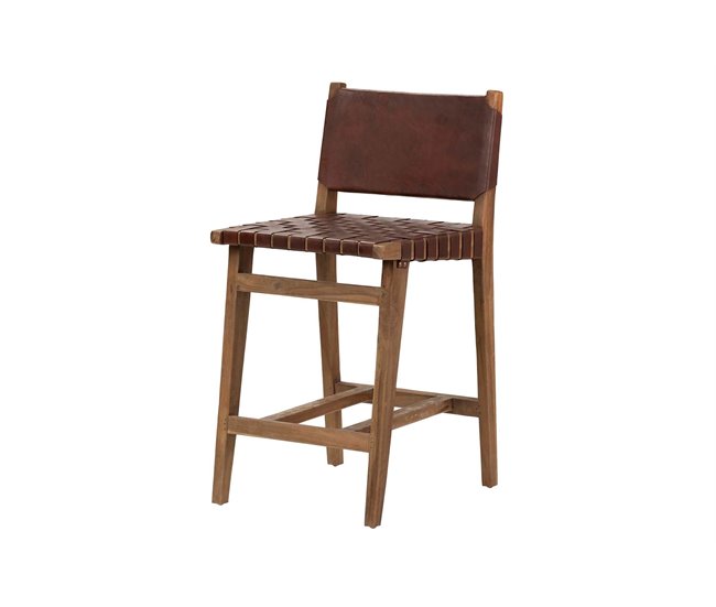 Conforama Taburete Madera Teka Cuero 46x52x92 Cm