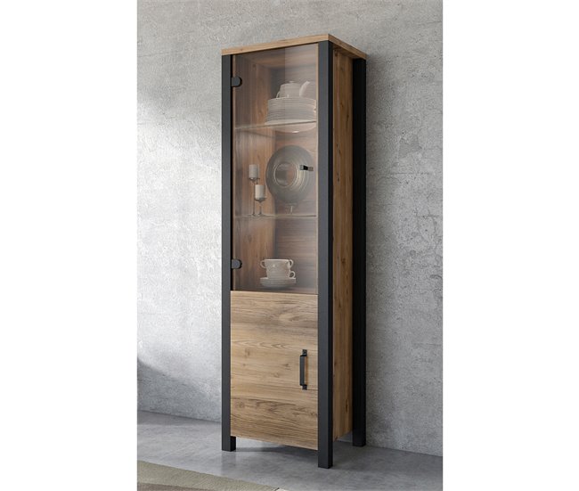 Conforama Vitrina 2 Puertas Lyam Madera Y Negro